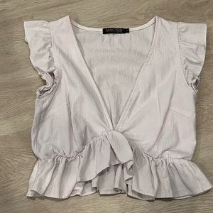 White low neck crop top ruffle